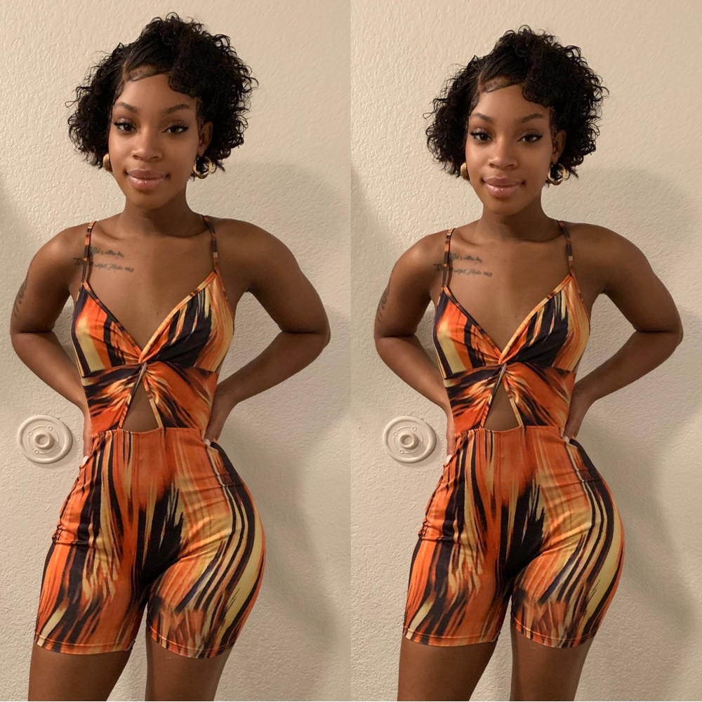 Orange Black and Yellow Cut out Romper size Small